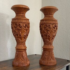 Boho Brown Carved Wooden Vases